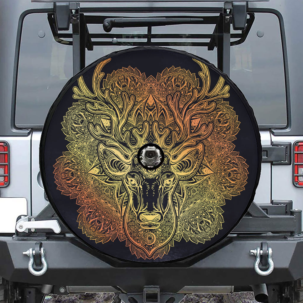 Spiritual Deer Mandala Print Tire Cover With Camera Hole