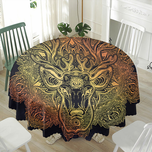 Spiritual Deer Mandala Print Waterproof Round Tablecloth