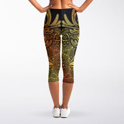 Spiritual Deer Mandala Print Women's Capri Leggings