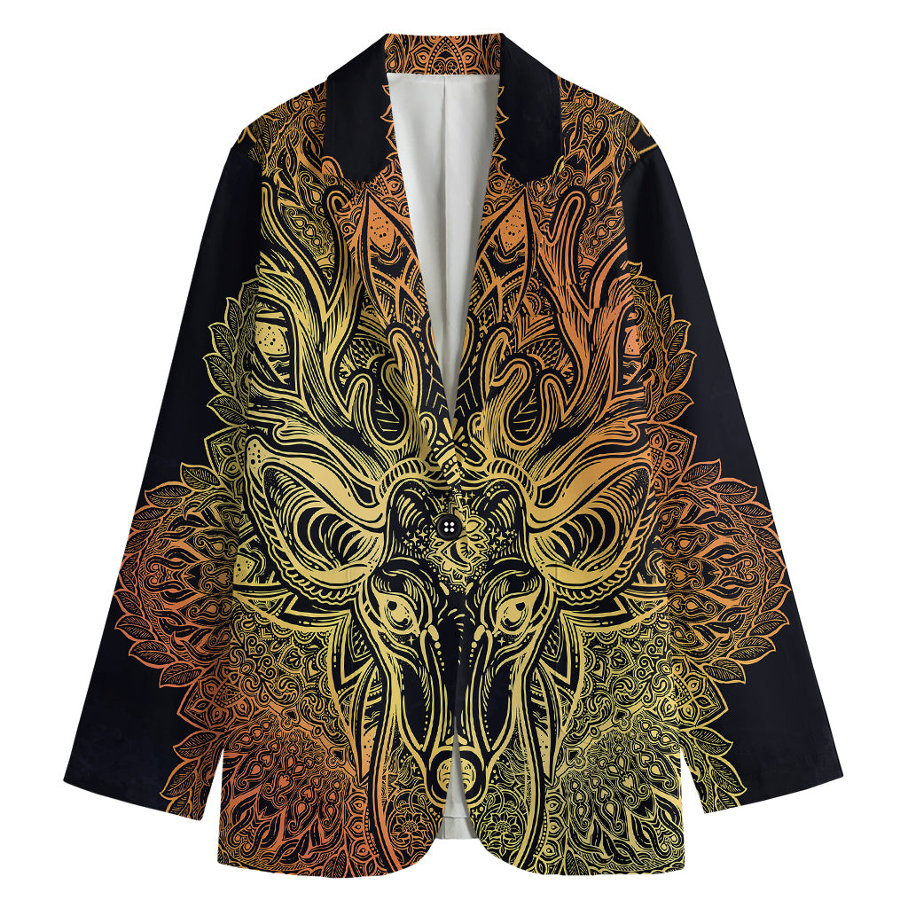 Spiritual Deer Mandala Print Women's Cotton Blazer