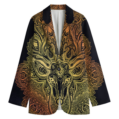 Spiritual Deer Mandala Print Women's Cotton Blazer
