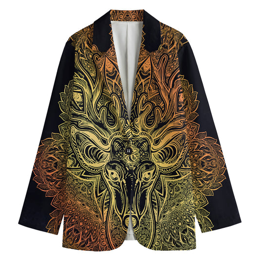 Spiritual Deer Mandala Print Women's Cotton Blazer