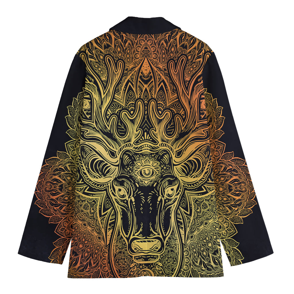 Spiritual Deer Mandala Print Women's Cotton Blazer