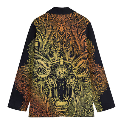 Spiritual Deer Mandala Print Women's Cotton Blazer