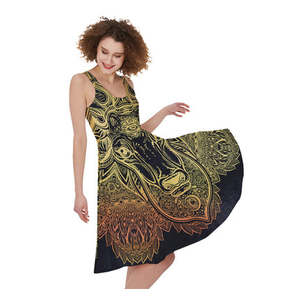 Spiritual Deer Mandala Print Women's Sleeveless Dress