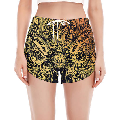 Spiritual Deer Mandala Print Women's Split Running Shorts