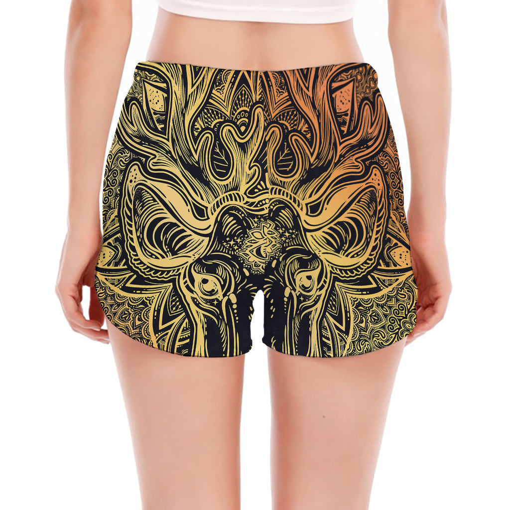 Spiritual Deer Mandala Print Women's Split Running Shorts