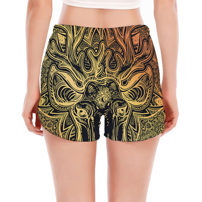 Spiritual Deer Mandala Print Women's Split Running Shorts