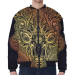 Spiritual Deer Mandala Print Zip Sleeve Bomber Jacket