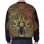 Spiritual Deer Mandala Print Zip Sleeve Bomber Jacket