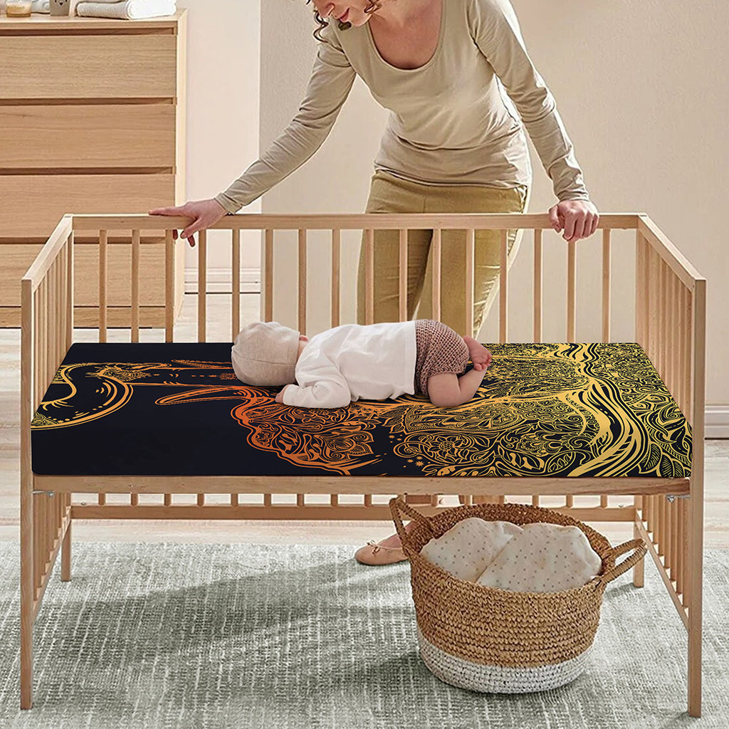 Spiritual Elephant Mandala Print Baby Crib Sheet