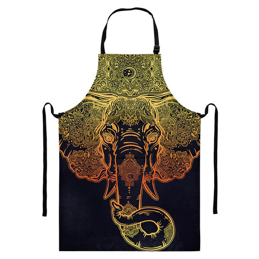 Spiritual Elephant Mandala Print Bib Apron With Pocket