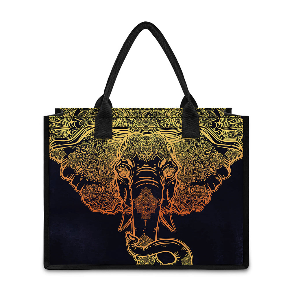 Spiritual Elephant Mandala Print Canvas Tote Bag