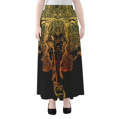 Spiritual Elephant Mandala Print Chiffon Maxi Skirt