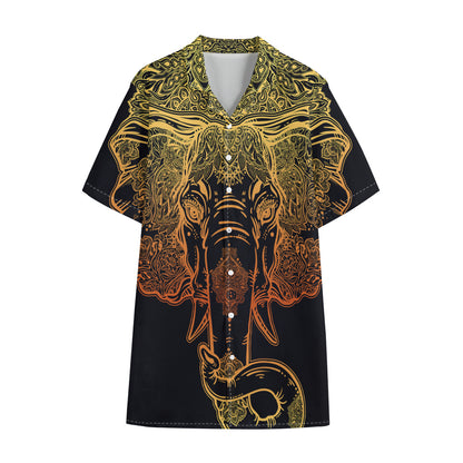 Spiritual Elephant Mandala Print Cotton Hawaiian Shirt