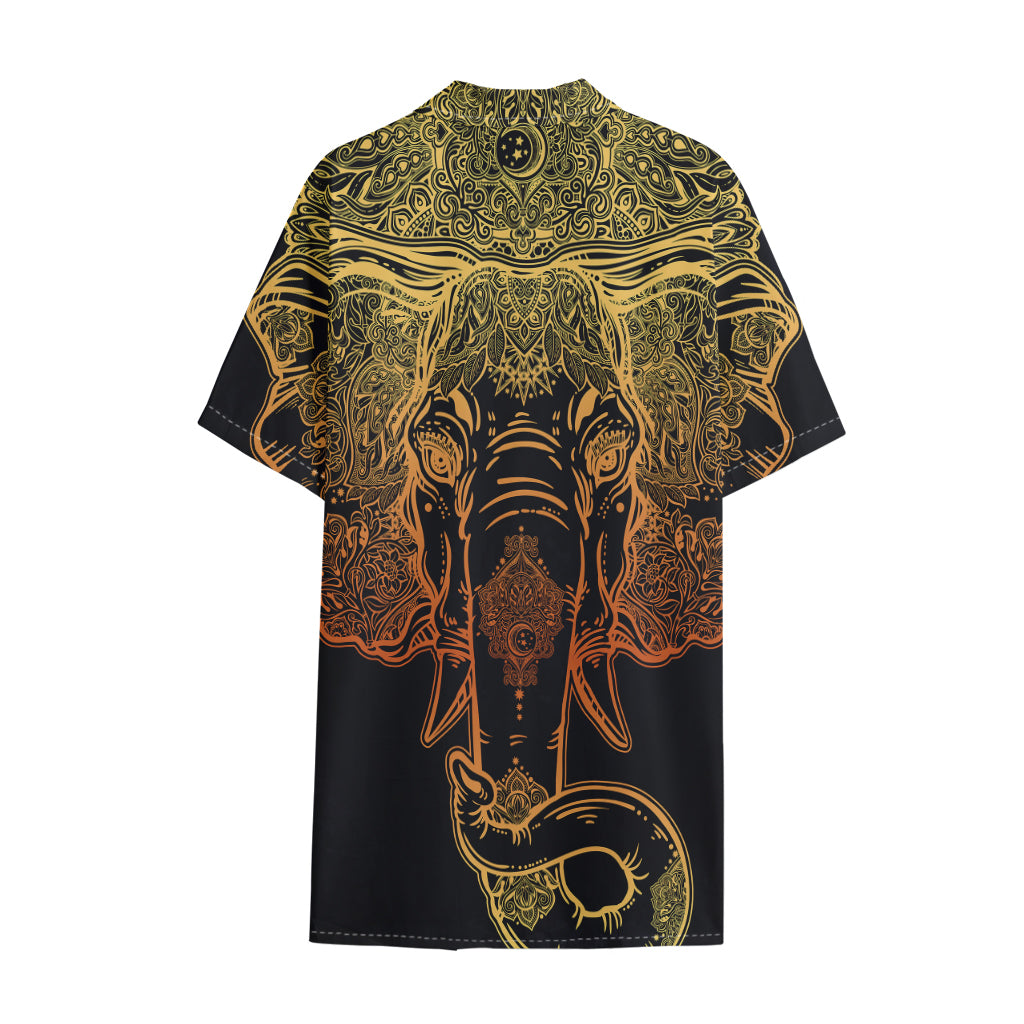 Spiritual Elephant Mandala Print Cotton Hawaiian Shirt