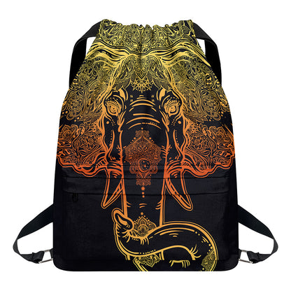 Spiritual Elephant Mandala Print Drawstring Backpack