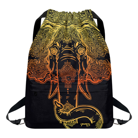 Spiritual Elephant Mandala Print Drawstring Backpack