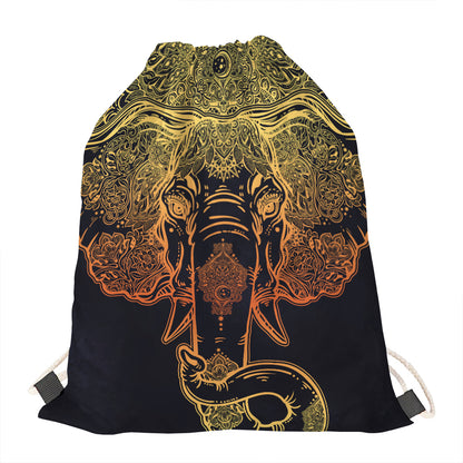 Spiritual Elephant Mandala Print Drawstring Bag