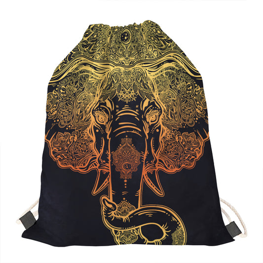 Spiritual Elephant Mandala Print Drawstring Bag