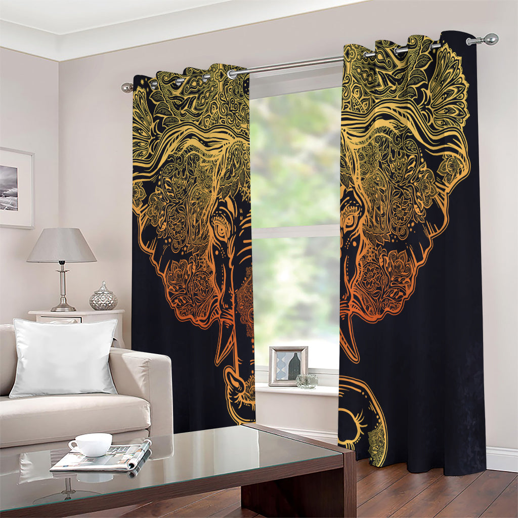 Spiritual Elephant Mandala Print Extra Wide Grommet Curtains