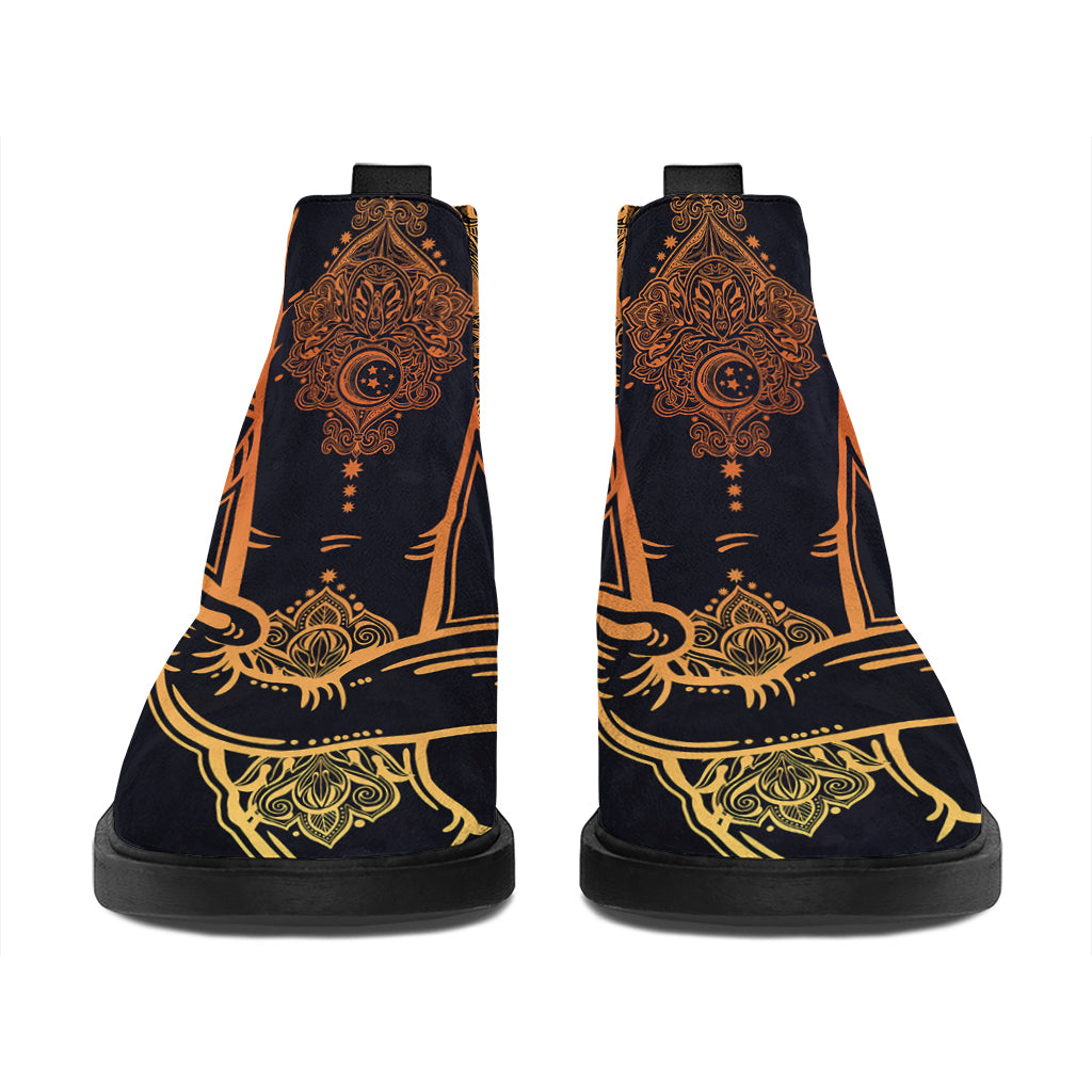 Spiritual Elephant Mandala Print Flat Ankle Boots