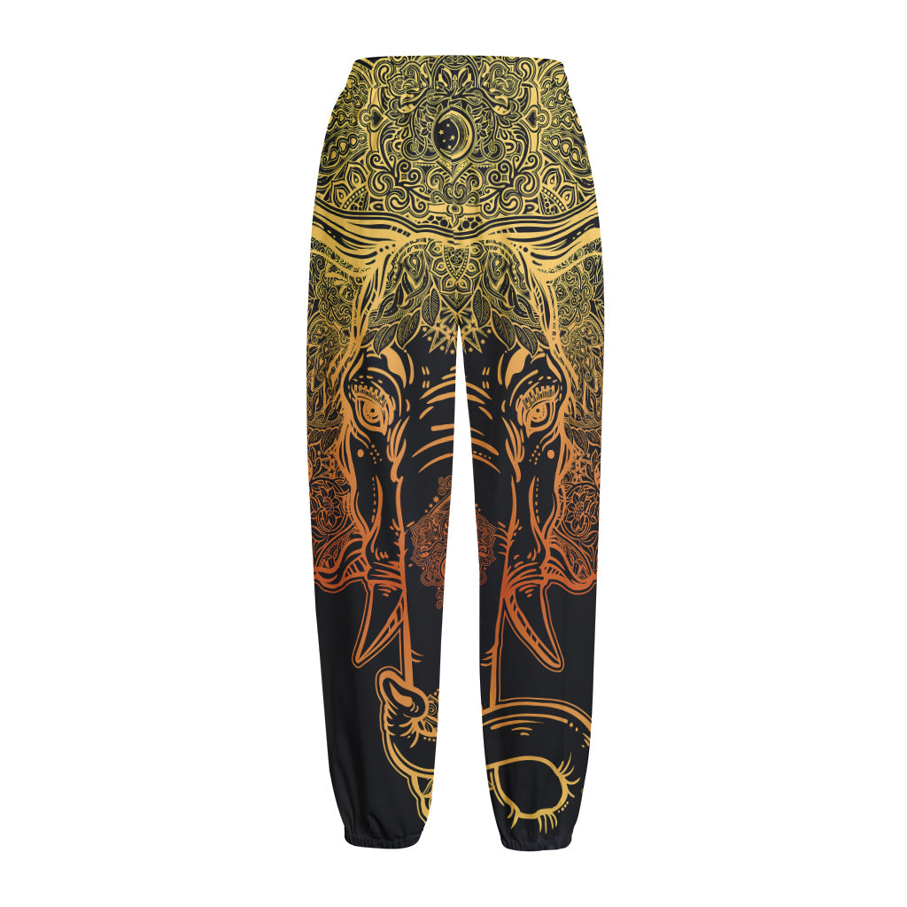 Spiritual Elephant Mandala Print Fleece Lined Knit Pants