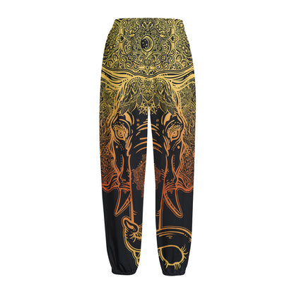 Spiritual Elephant Mandala Print Fleece Lined Knit Pants