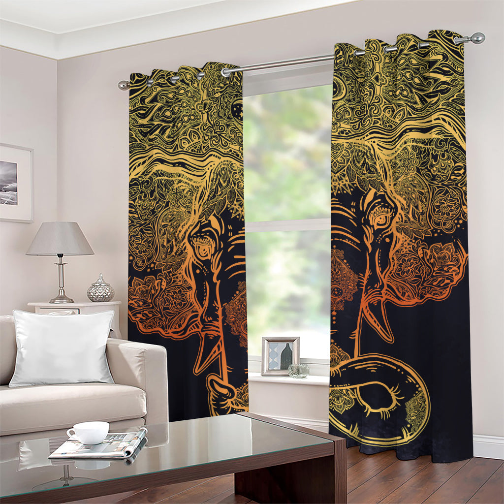 Spiritual Elephant Mandala Print Grommet Curtains