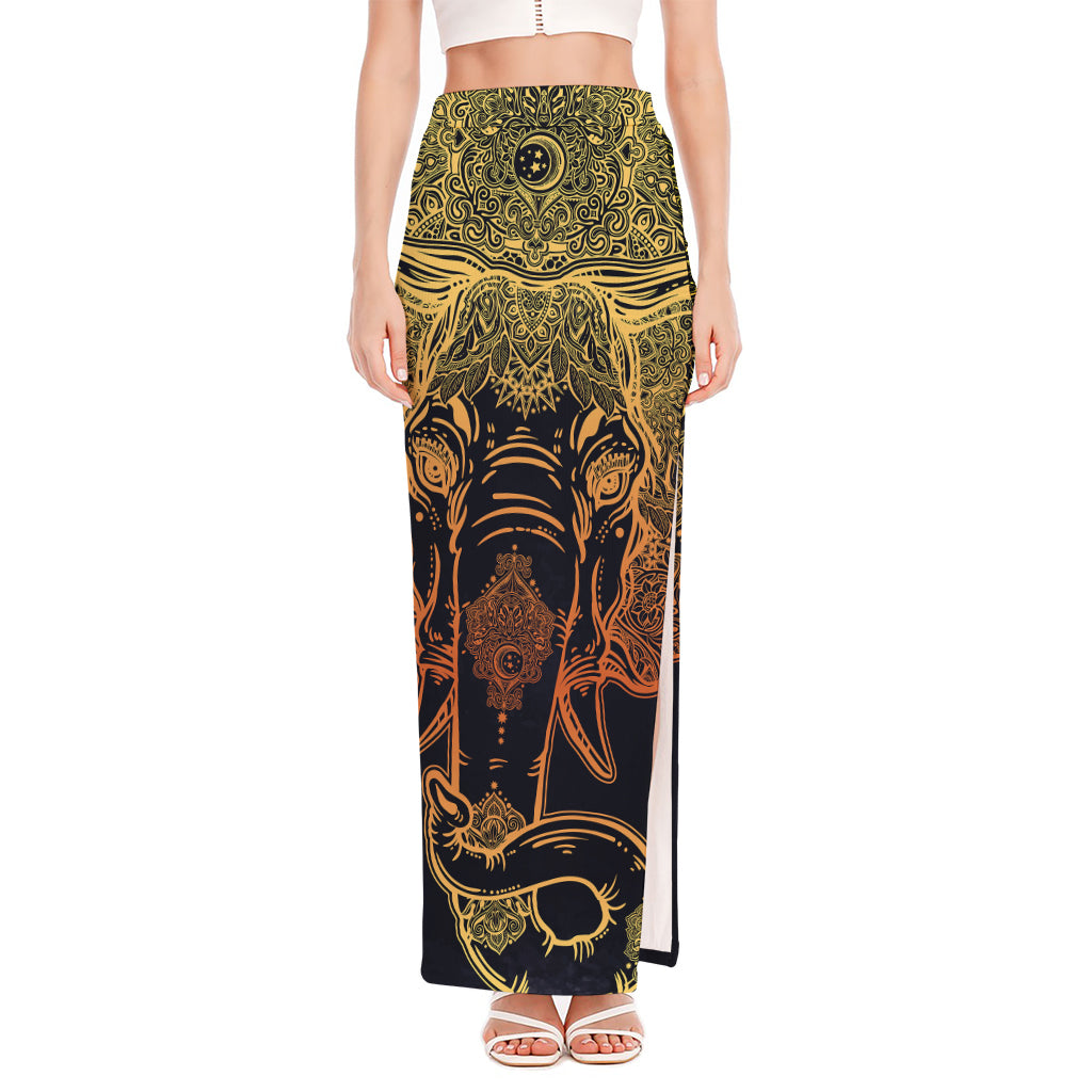 Spiritual Elephant Mandala Print High Slit Maxi Skirt
