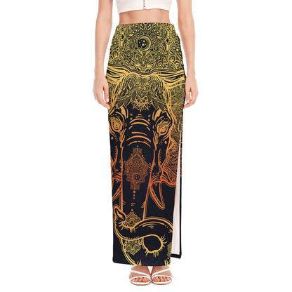 Spiritual Elephant Mandala Print High Slit Maxi Skirt
