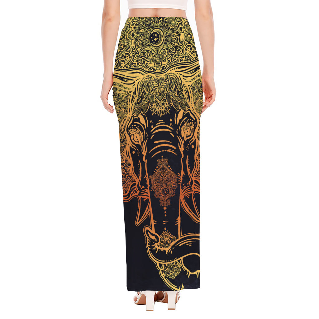 Spiritual Elephant Mandala Print High Slit Maxi Skirt