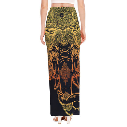 Spiritual Elephant Mandala Print High Slit Maxi Skirt