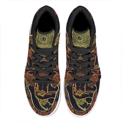 Spiritual Elephant Mandala Print High Top Leather Sneakers