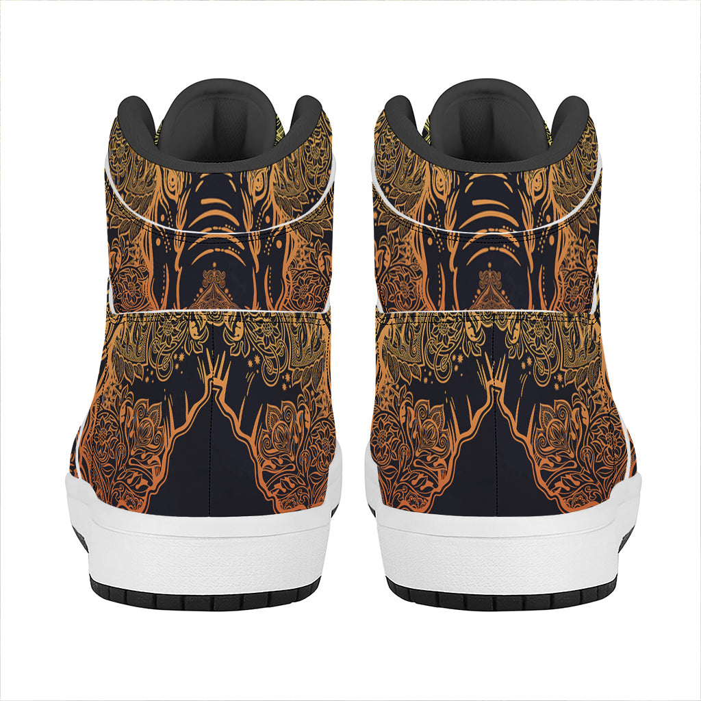 Spiritual Elephant Mandala Print High Top Leather Sneakers