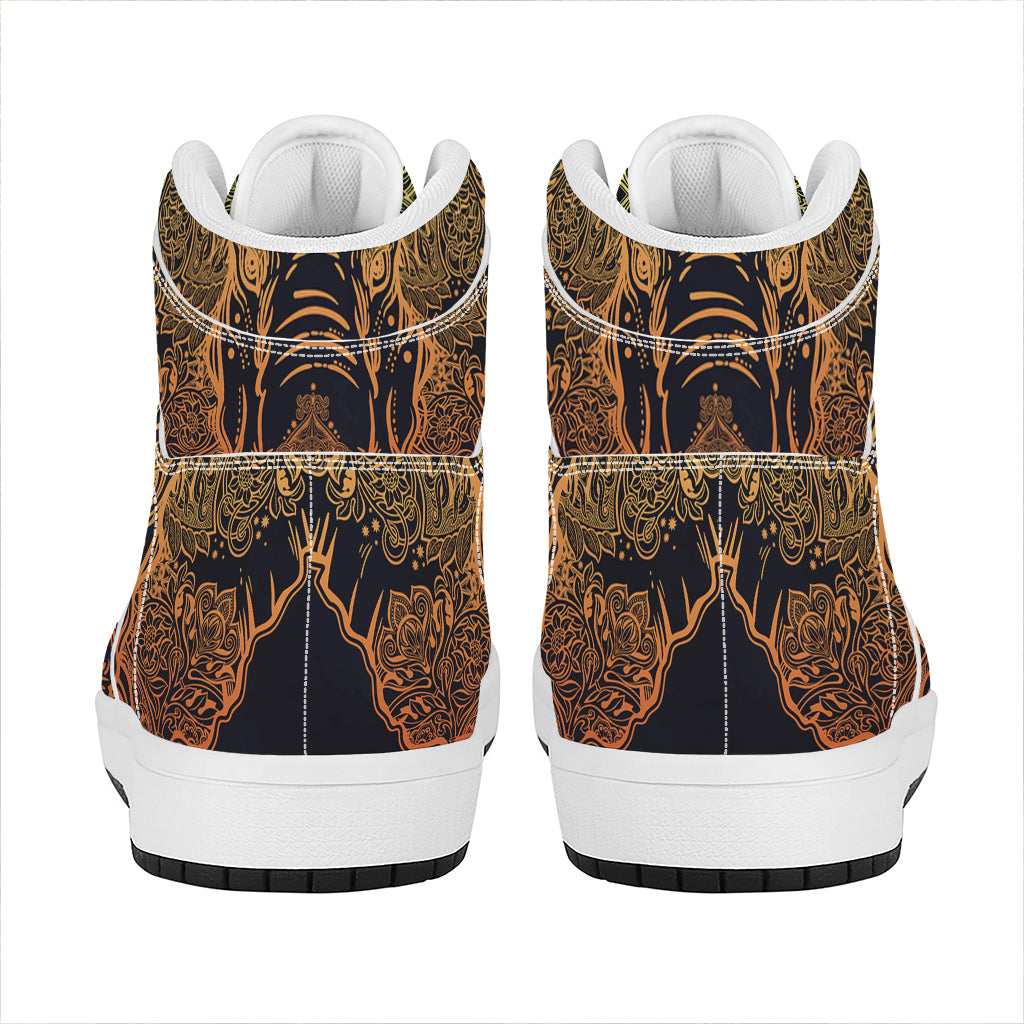 Spiritual Elephant Mandala Print High Top Leather Sneakers