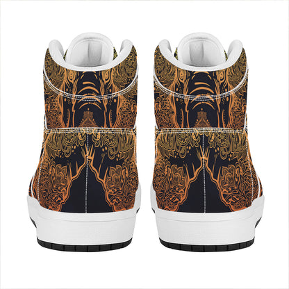 Spiritual Elephant Mandala Print High Top Leather Sneakers