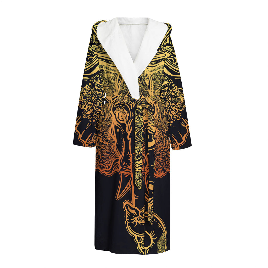 Spiritual Elephant Mandala Print Hooded Bathrobe