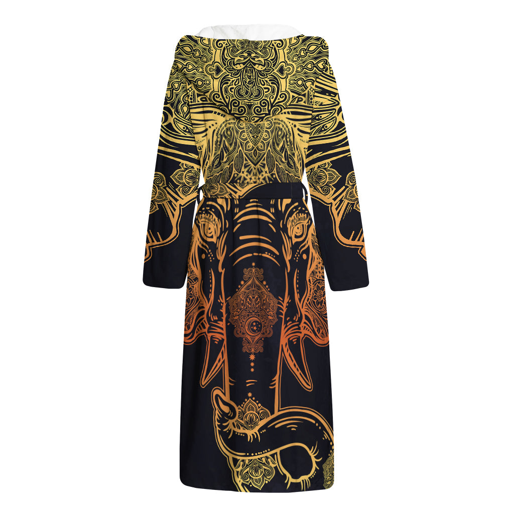 Spiritual Elephant Mandala Print Hooded Bathrobe