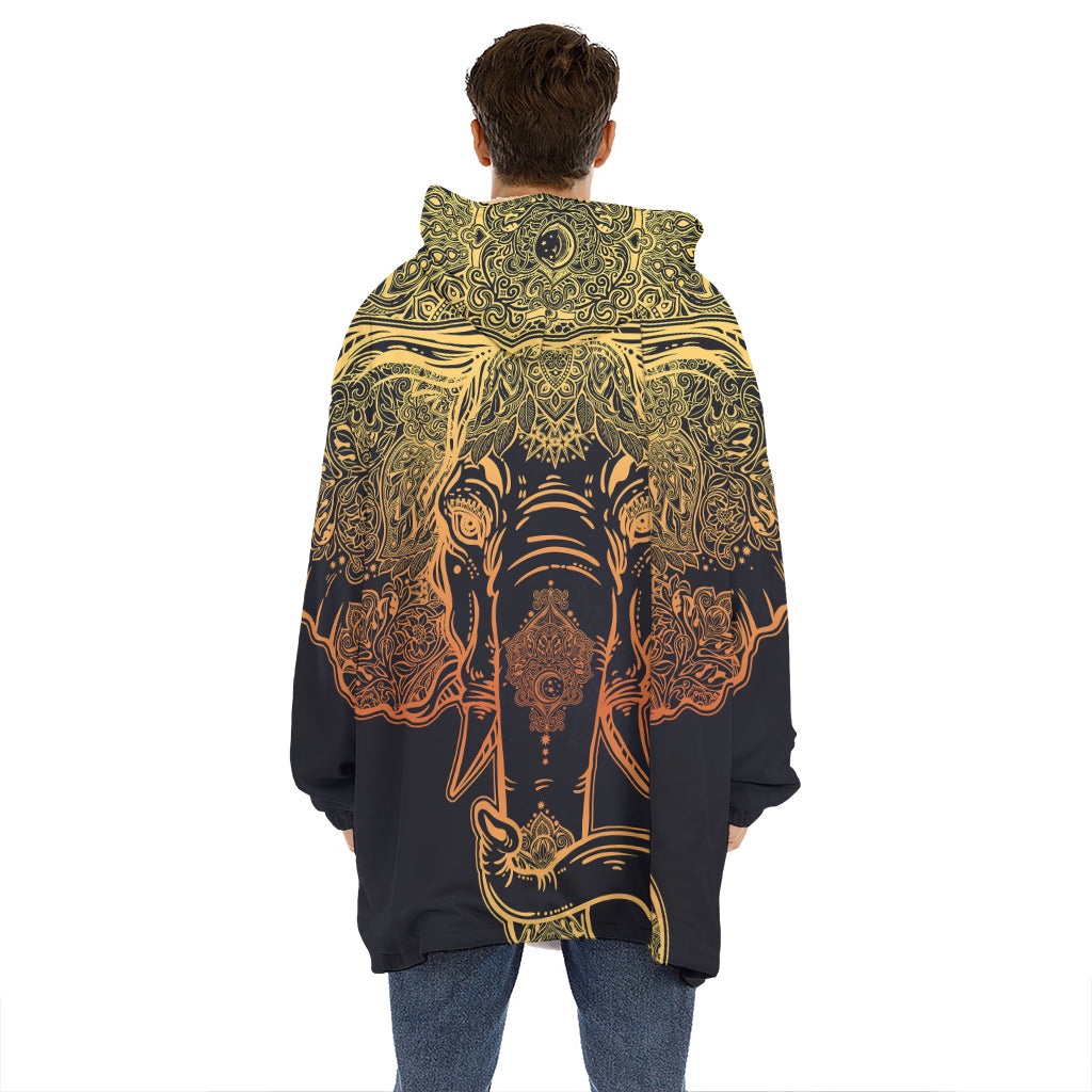 Spiritual Elephant Mandala Print Hoodie Blanket