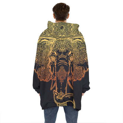 Spiritual Elephant Mandala Print Hoodie Blanket