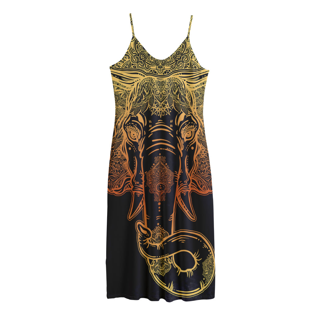 Spiritual Elephant Mandala Print Jersey Midi Cami Dress
