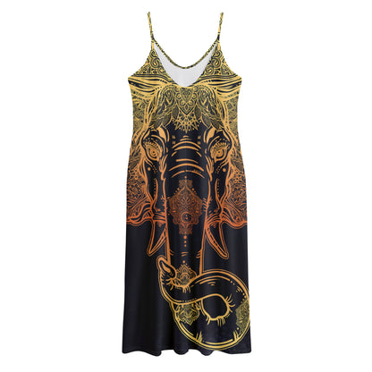 Spiritual Elephant Mandala Print Jersey Midi Cami Dress