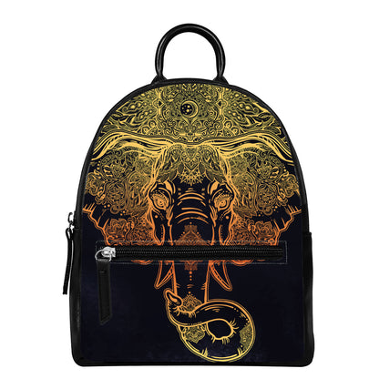 Spiritual Elephant Mandala Print Leather Backpack