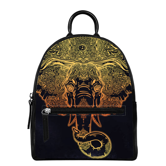 Spiritual Elephant Mandala Print Leather Backpack