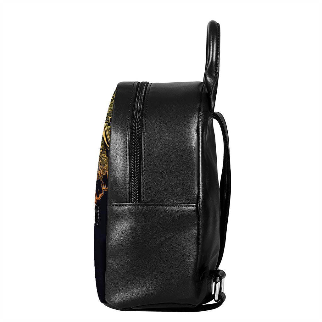 Spiritual Elephant Mandala Print Leather Backpack