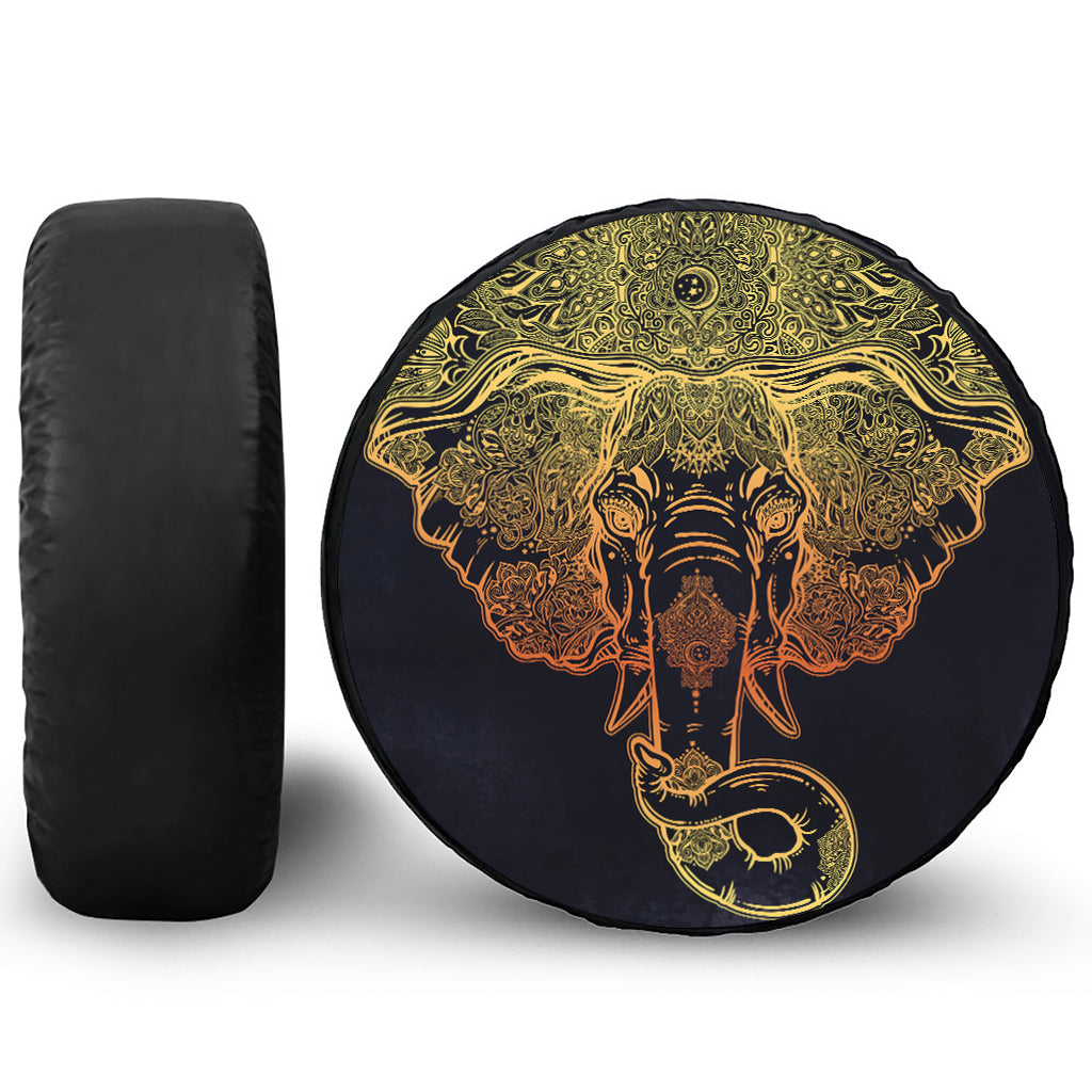 Spiritual Elephant Mandala Print Leather Spare Tire Cover