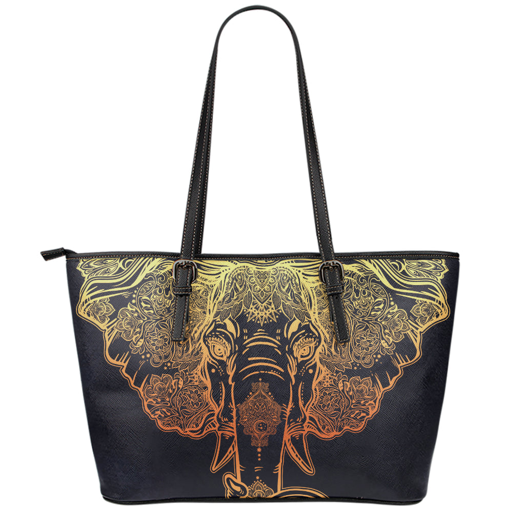 Spiritual Elephant Mandala Print Leather Tote Bag