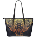 Spiritual Elephant Mandala Print Leather Tote Bag