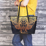 Spiritual Elephant Mandala Print Leather Tote Bag